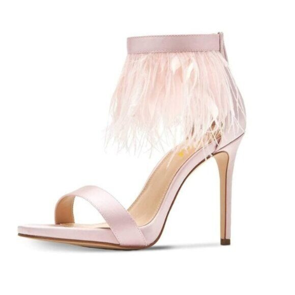 FSJ Women Trendy Open Toe Thin High Heel Sandals Ankle Straps Fur Stiletto Prom - Picture 1 of 8